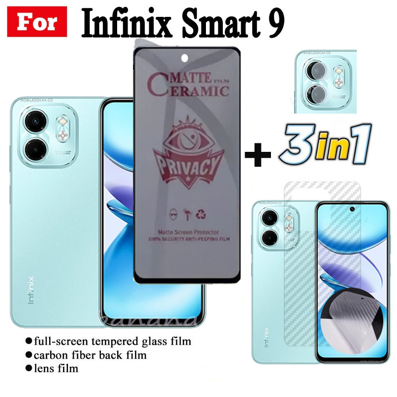 3 TRONG 1 Infinix Smart 9 Phim gốm sứ chống gián điệp riêng tư cho Infinix Smart9 Smart 8 ống kính máy ảnh Kính bảo vệ màn hình và phim mặt sau