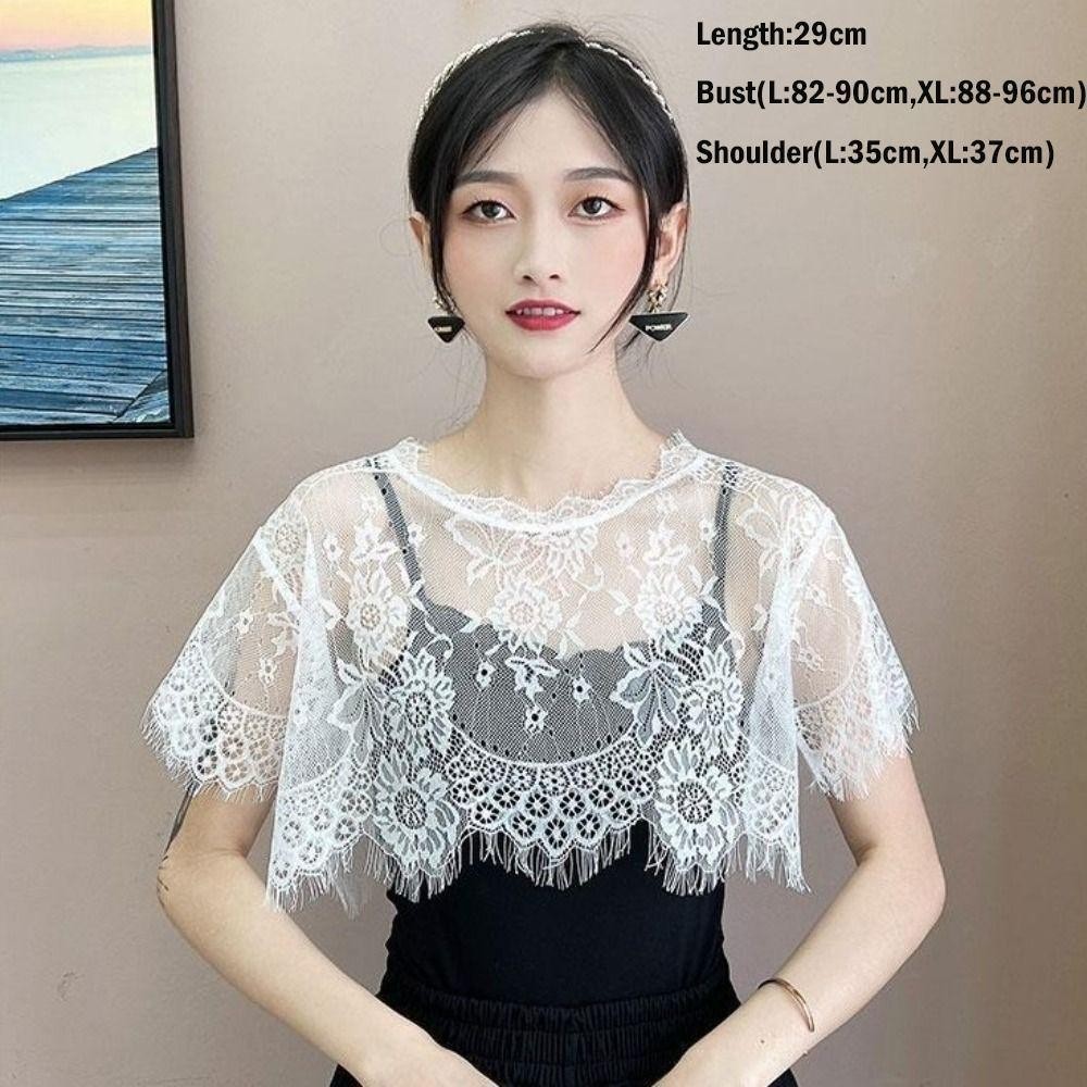 Khăn choàng ren CPINCP, Khăn choàng ren trắng đen rỗng, Khăn choàng nữ Shrug Cape Poncho Xuân Thu