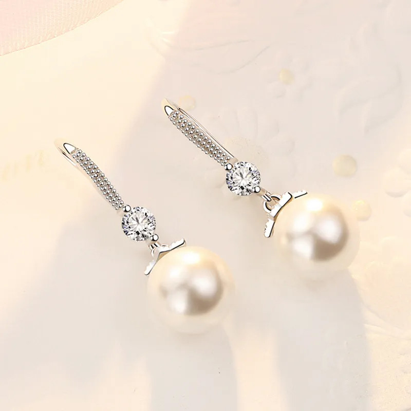 Urmylady Bạc 925 Pha Lê Sang Trọng Zircon Bông Tai Ngọc Trai Quyến Rũ Cho Nữ Trang Sức