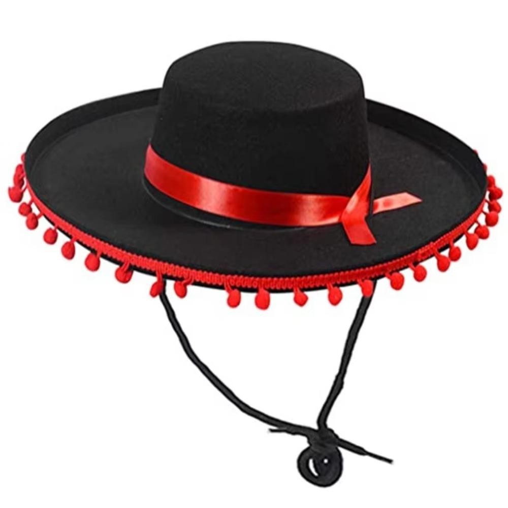 MERIGGIARE Mũ Sombrero Mexico, Halloween Zoro fuzz ball Trang phục lễ hội Mũ vành rộng, Thiết kế vành rộng thực tế Đạo cụ chụp ảnh thông thường Mũ Jazz Unisex