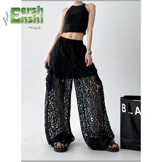 Quần unisex retro Hàn Quốc, phù hợp mùa hè với thiết kế ren và rỗng
