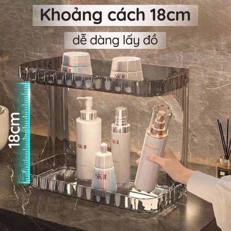 Kệ Đựng Mỹ Phẩm 2 Tầng Trong Suốt Nhựa Mica Nhà Tắm Cao Cấp Dinohome, Kệ Để Đồ Trang Điểm Nước Hoa