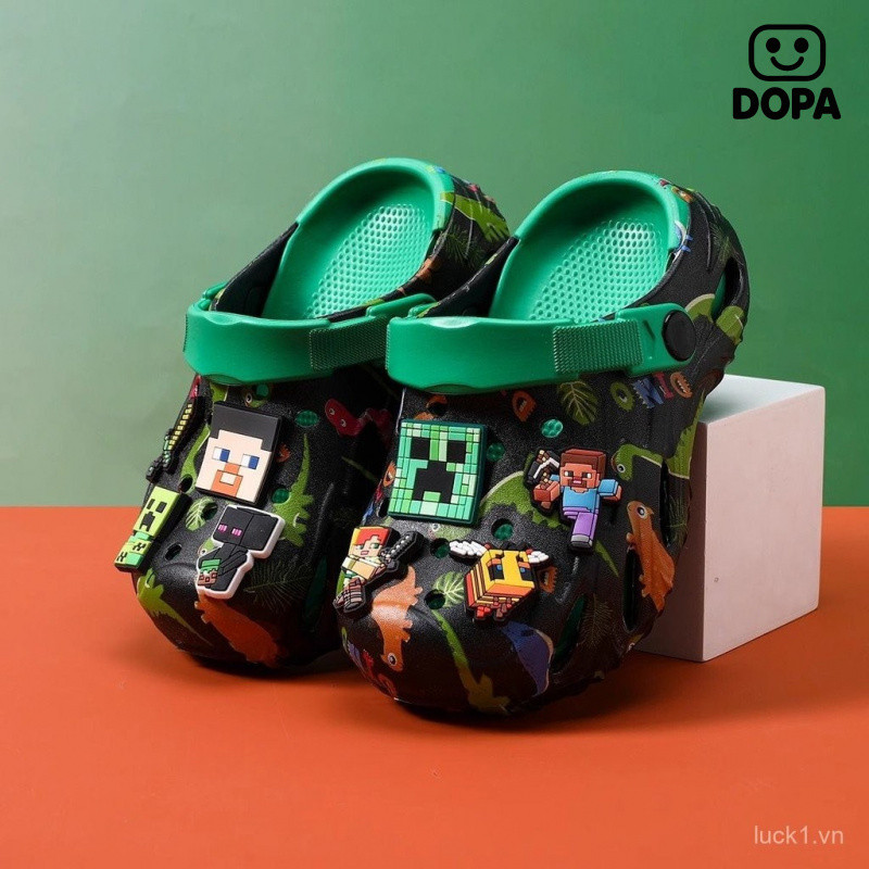 Minecraft Hàng Hóa Dép Trẻ Em Sáng Tạo Minecraft Bé Trai Lỗ Giày Mùa Hè 2025 Phong Cách Mới Giày Sandal Bé Trai Lớn Trẻ Em Chống Trơn Trượt Giày Đi Biển