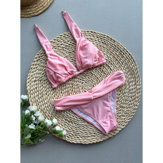 Đồ bơi nữ màu hồng cổ chữ V Dây hai mảnh Bikini Đồ bơi
