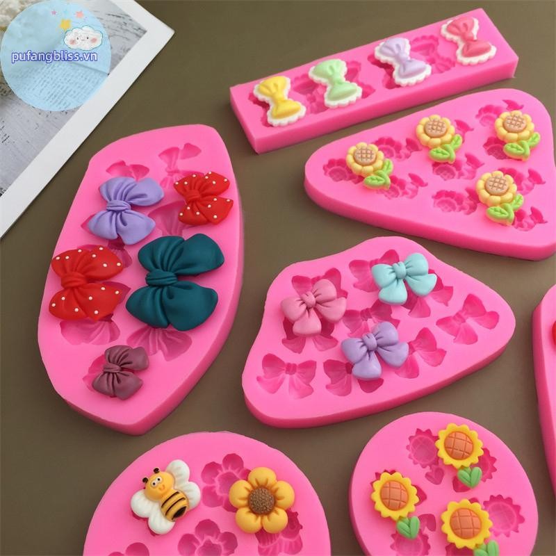 Pufangbliss Hoạt Hình Dễ Thương Hoa Nơ Ong Fondant Khuôn Silicon DIY Cupcake Fondant Bánh Trang Trí Sô Cô La Kẹo Nướng Khuôn VN