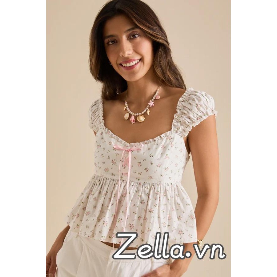 Áo thun nữ babydoll in hoa dáng rộng, phù hợp mùa hè