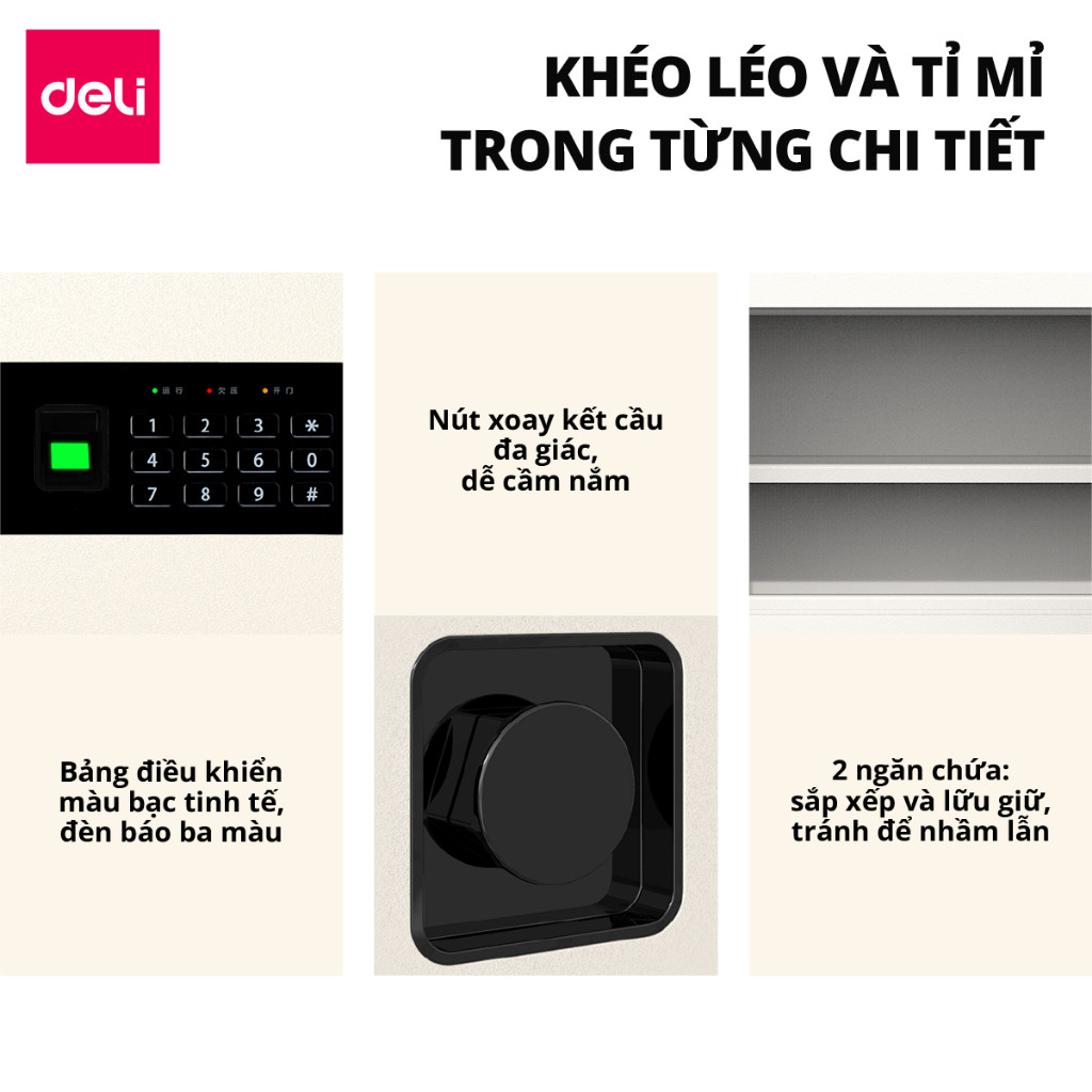 [Tặng Pin] Két Sắt Vân Tay DELI Thiết Kế Kim Loại Carbon Chống Cắt Chống Cháy An Toàn Bảo Vệ Tài Sản