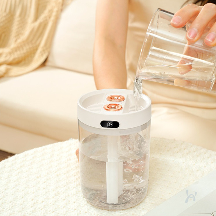 Máy phun sương tạo ẩm dung tích lớn, 2 vòi phun, công nghệ siêu âm không ồn, kết nối USB - Lọc sạch không khí gia đình
