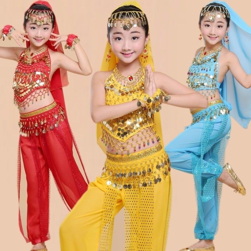 (yếm + quần + khăn + đai)Trang phục ấn độ biểu diễn văn nghệ đồ múa ấn độ dành cho HS mầm non tiểu học trung học
