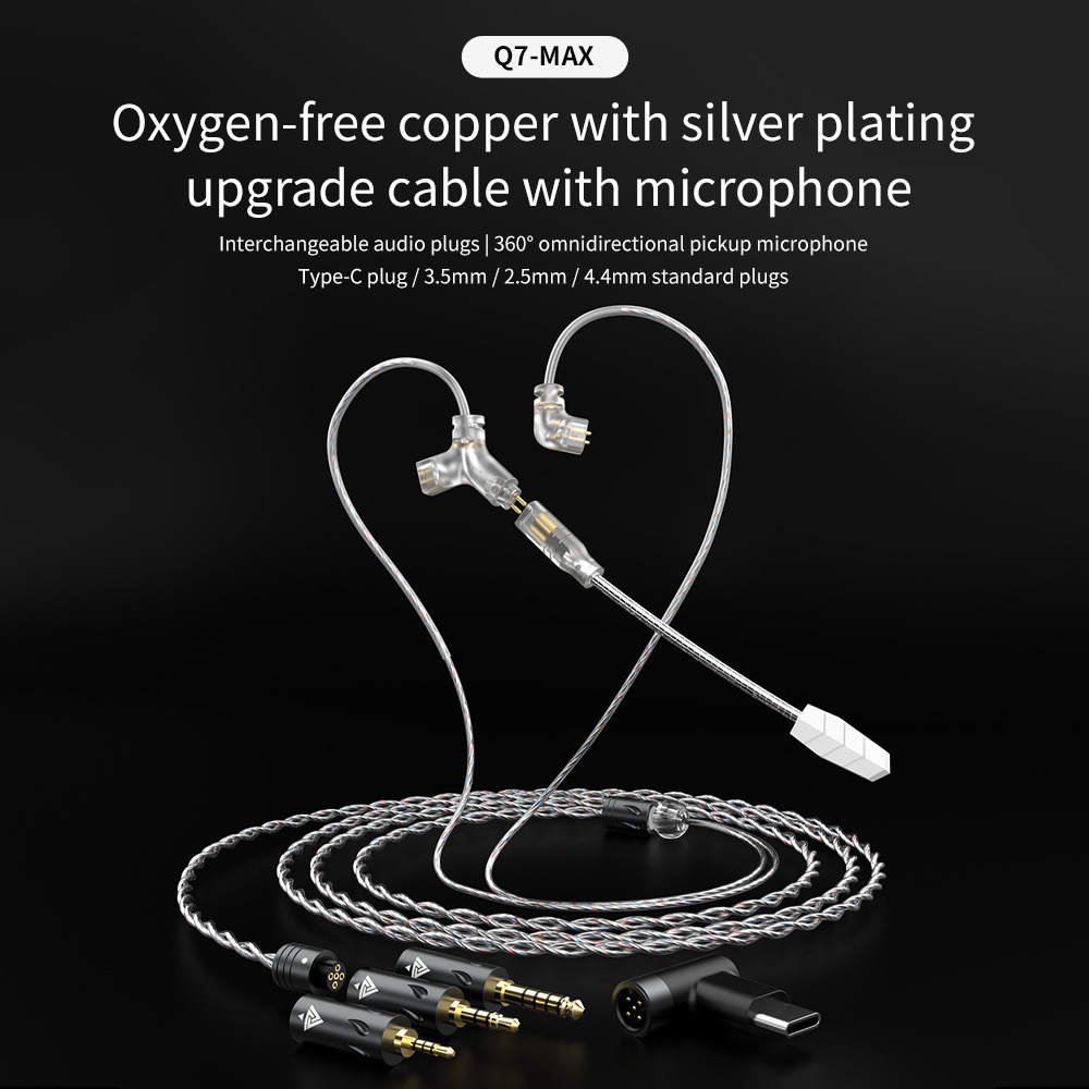 Cáp tai nghe QKZ Q7MAX có Mic HiFi Dây nâng cấp thay thế tai nghe có dây 2.5 / 3.5 / 4.4MM / Type-C 2Pin cho KZ TRN IMEs