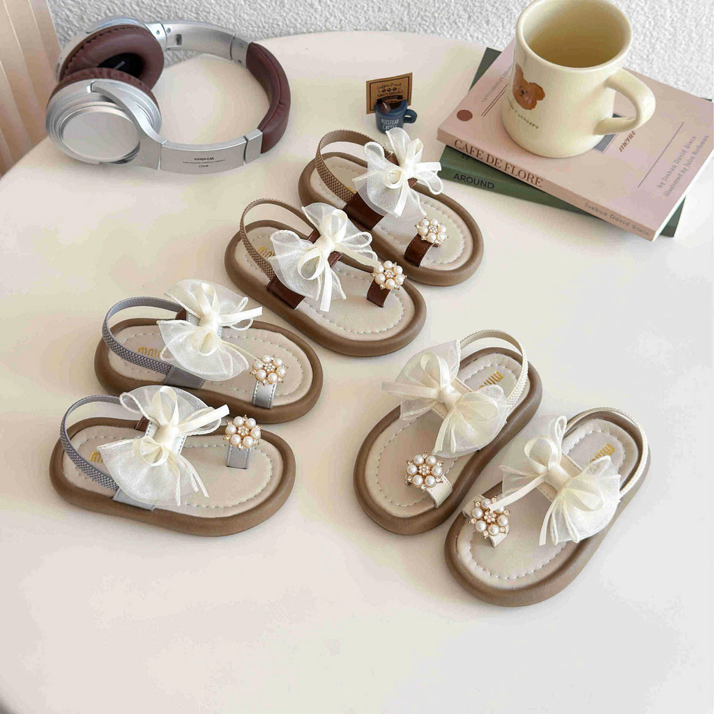 sandal bé gái dép quai hậu cho bé xỏ ngón nơ xinh xắn êm chân QCCC full hộp trắng cho bé từ 1 tuổi MG BABY V7767
