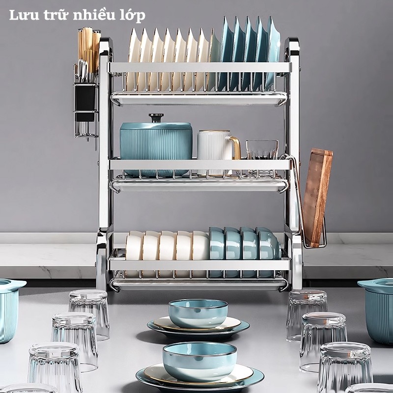 Lifinity Kệ Bếp Inox 304 2/3 Tầng - Khay Hứng Nước Tháo Rời Tiện Lợi, Thiết Kế Đa Năng