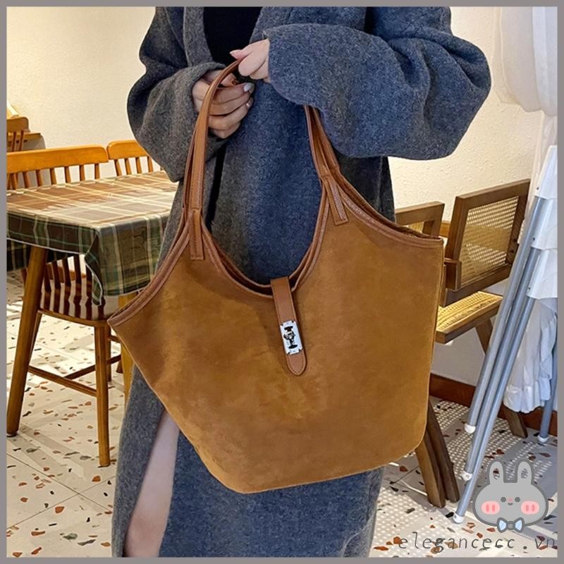 ELEGA Nữ Giả Da Lộn Túi Đeo Vai Cổ Điển Xô Thiết Kế Túi Xách Cho Mùa Thu