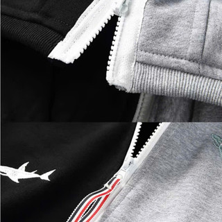 Áo Khoác Thom Thêu Cá 2 Mảnh Đen Xám Double - Six. Áo Nỉ, Áo Hoodie Dày Dặn