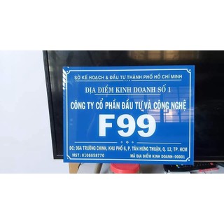 Bảng Công Ty kích thước 20x30cm, 35x25cm, 30x40,.....  Chất liệu mica,tặng kèm băng keo 2 mặt thiết kế theo yêu cầu