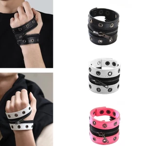 GODD Có Thể Điều Chỉnh Punk Grommet Vòng Tay Da Giả Bền Đẹp Cho Buổi Hòa Nhạc Đảng