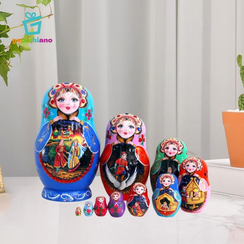 Gamchiano 10 Miếng Làm Tổ Búp Bê Matryoshka Xếp Chồng Bộ Sưu Tập Thủ Công Gỗ Dễ Thương Xếp Chồng Tổ Bộ Để Trang Trí Nhà Cửa Sinh Nhật