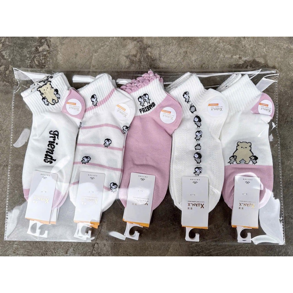 Set 10 Đôi Tất Mẫu Hoạt Hình Dễ Thương, Cổ Cao Đến Mắt Cá Chân, Dành Cho Nữ