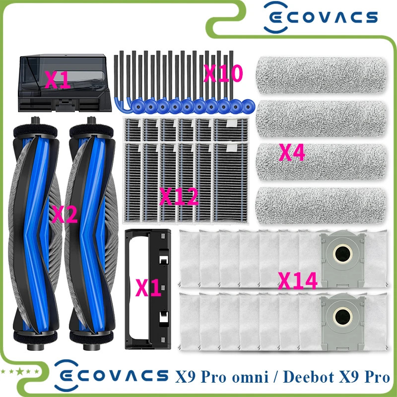 ECOVACS X9 PRO OMNI / Deebot X9 Pro Phụ tùng Bộ lọc Bàn chải bên chính Con lăn Cây lau nhà Túi đựng bụi