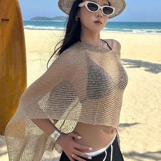 Bộ một mảnh phong cách châu Âu - Mỹ, phù hợp đi biển nghỉ mát mùa hè, kèm theo khăn choàng rỗng chống nắng.