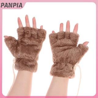 PNPIA-Cute Paw Lông Tơ Móng Vuốt Ngón Găng Tay Ấm Mềm Mại Sang Trọng Ngón Gấu Trúc Găng Tay Nửa Ngón Nữ Mùa Đông Mặc Quà Tặng Giáng Sinh