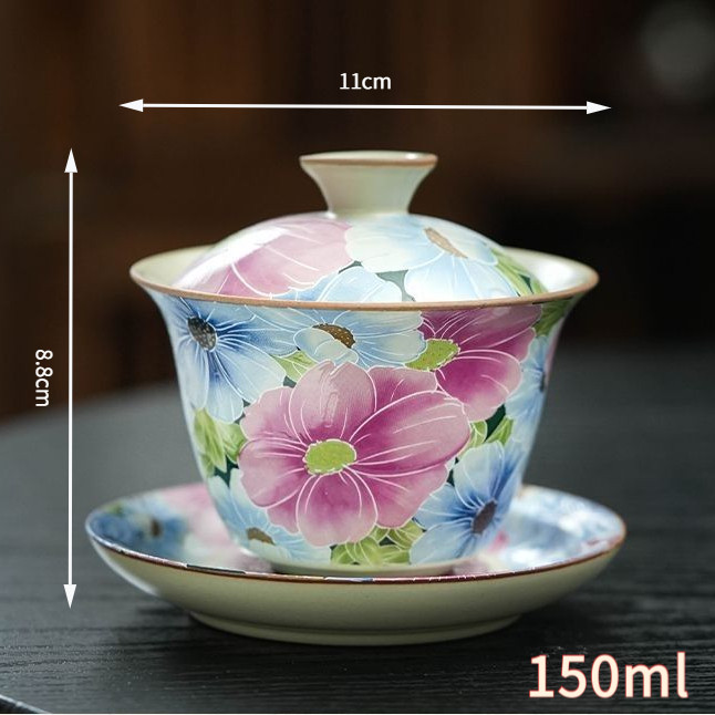 Ru Kiln Be Sancai Gaiwan Có Thể Treo Bộ Trà Kung Fu Thường Ngày Cốc Trà Gốm Giá Trị Cao Phong Cách Trung Hoa Mới Nam / Nữ Trà Cốc