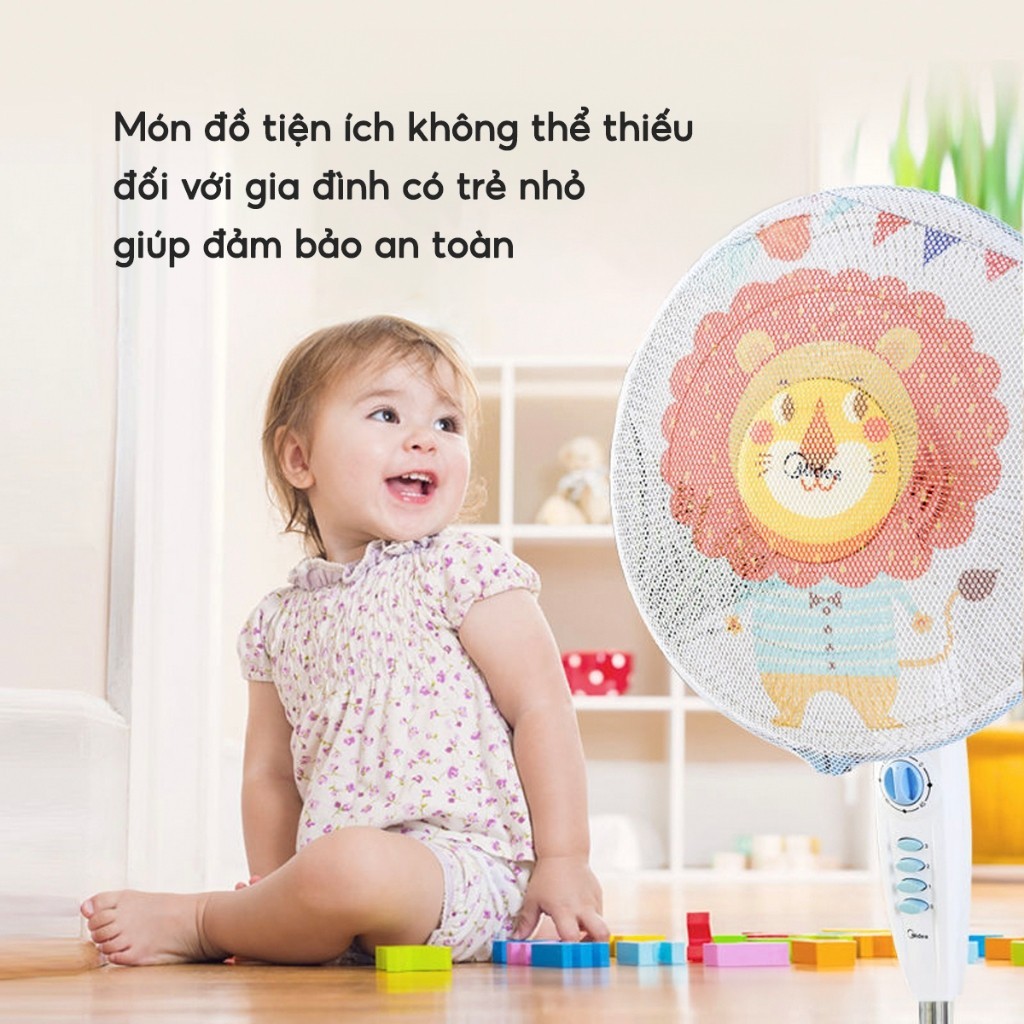 Lưới bọc quạt chống kẹp tay an toàn cho bé Bọc quạt tròn dây rút hoạt hình dễ thương