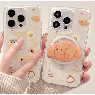 Dễ thương toàn màn hình tráng miệng bánh sừng túi khung từ tính Vỏ điện thoại di động thích hợp cho iPhone16 15 14 13 Pro Max chống sốc bảo vệ camera chống rơi mặt sau cứng