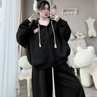 Bộ Khoác Nỉ Cờ Mỹ .(Double - Six) . Set Áo Hoodie Quần Ống Suông Chất Nỉ Tàu Dày Dặn