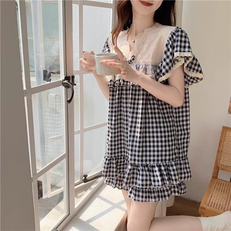 Pijama Nữ Caro Tay Ngắn Quần Đùi Bigsize Đồ Bộ Ngủ Mùa Hè Form Rộng Dễ Thương – PONA
