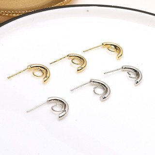 Bông tai hình bán nguyệt mạ điện 18K từ đồng vàng thật, tự làm với thiết kế mở hình chữ C và phụ kiện treo