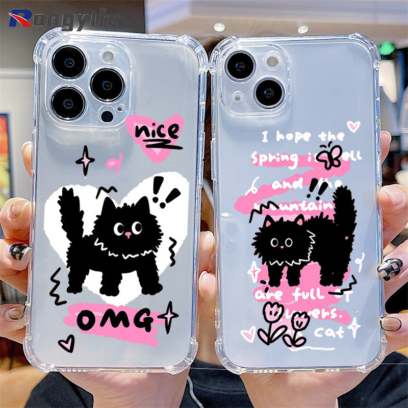 Vỏ Mèo Đen Ins Style Cho Samsung Galaxy A7 A9 2018 A2 Core A6S Note 10 Plus 9 8 S10 Lite S7 Edge A8S Mèo Dễ Thương Chống Sốc Trong Suốt Vỏ Mềm Chống Rơi