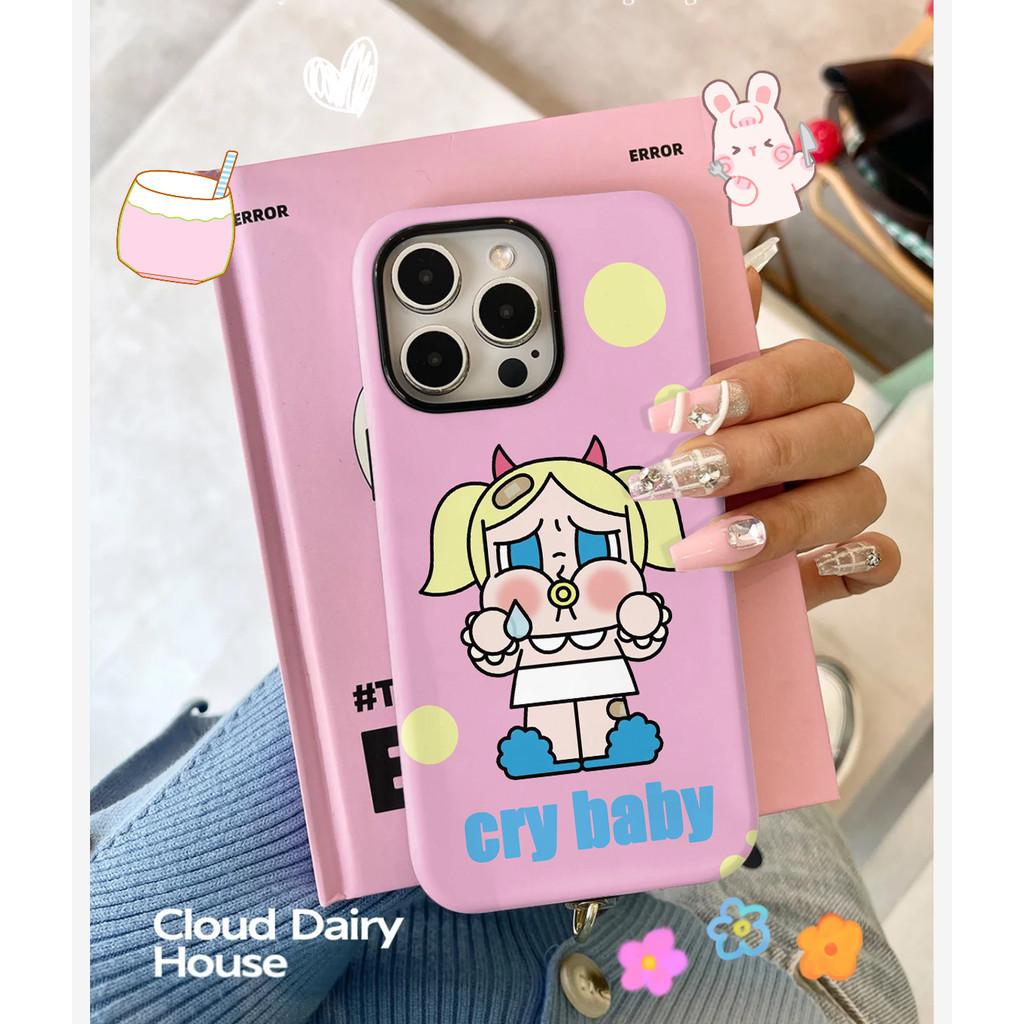 Crybaby Pop Mart Ốp điện thoại dễ thương, xinh xắn, màu hồng cho iPhone15ProMax 14Pro 13 12 XSMAX 13mini 8PLUS 2 ❈ 2in1 tpu và pc cas bóng