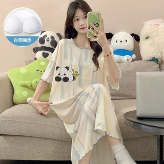 Mùa hè băng lụa sợi mỏng tay ngắn váy ngủ có miếng đệm ngực Bộ đồ ngủ mới hoạt hình dễ thương dáng rộng quần áo nhà