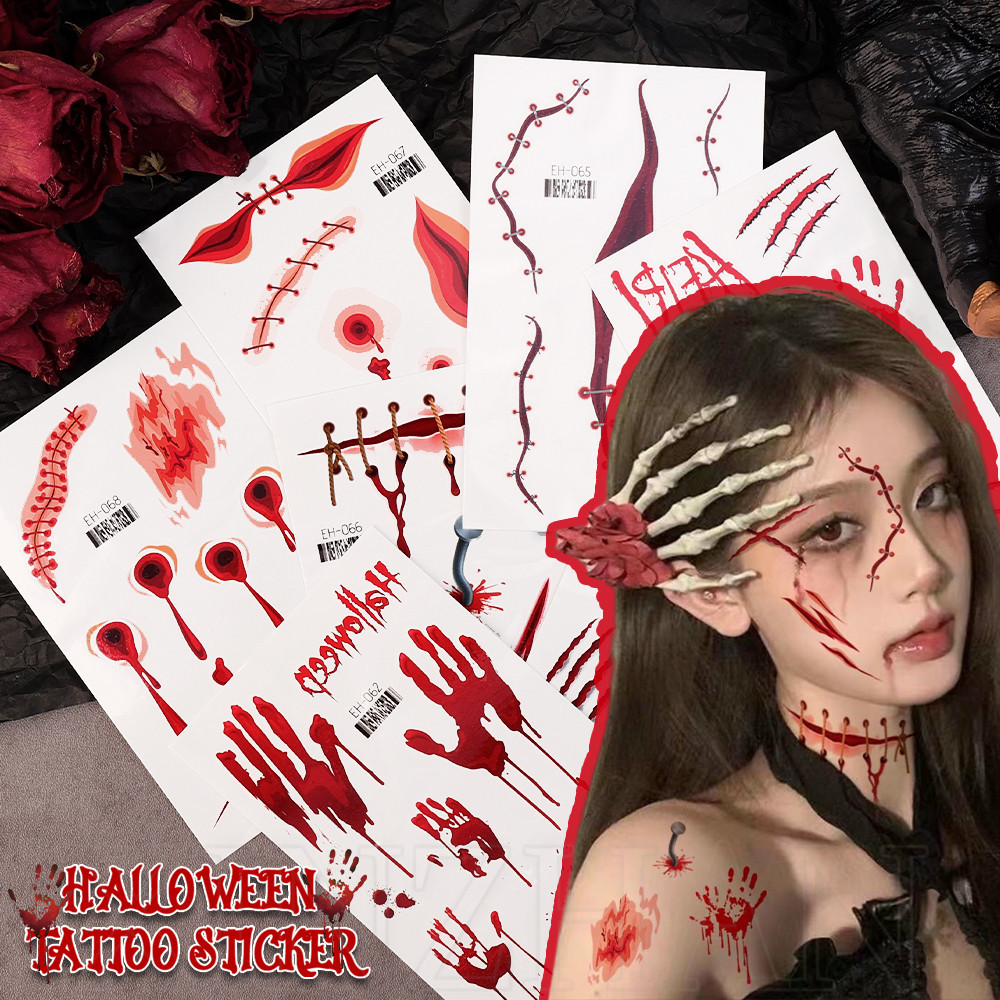 Trang trí tiệc hóa trang Cosplay - Đề can hình xăm nghệ thuật cơ thể thực tế chống thấm nước - Nhãn dán trang điểm vết thương sẹo kinh dị - Nhãn dán hình xăm tạm thời Halloween - Đạo cụ kinh dị