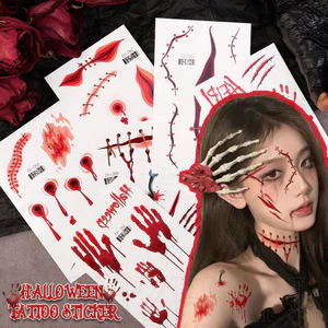 Trang trí tiệc hóa trang Cosplay - Đề can hình xăm nghệ thuật cơ thể thực tế chống thấm nước - Nhãn dán trang điểm vết thương sẹo kinh dị - Nhãn dán hình xăm tạm thời Halloween - Đạo cụ kinh dị