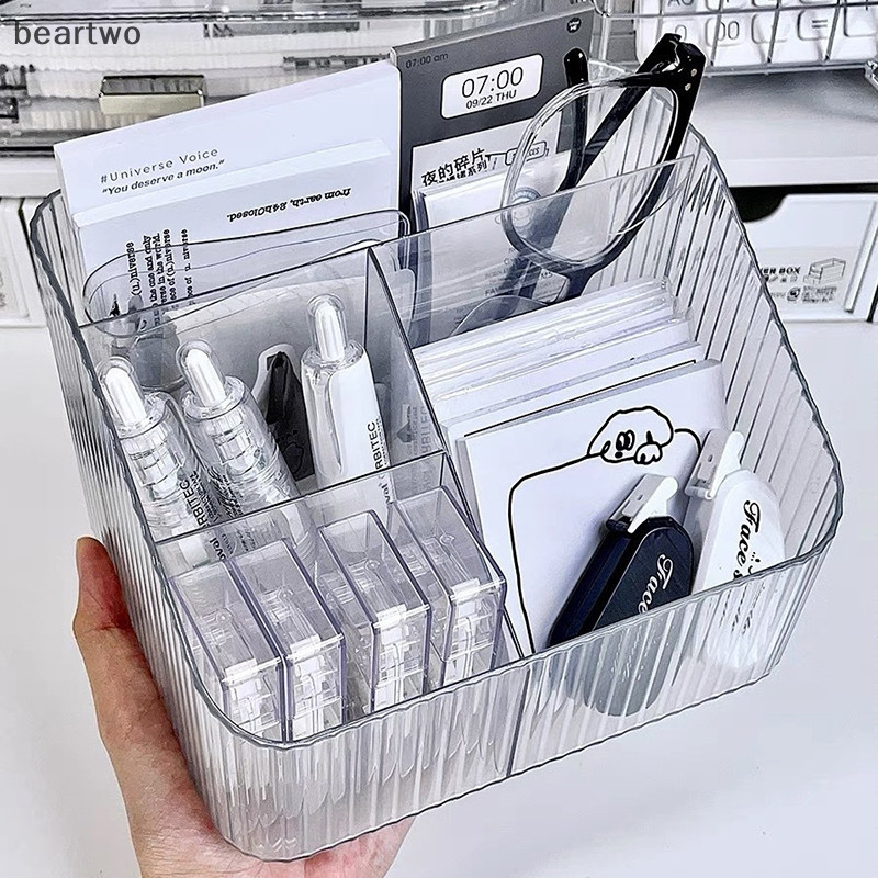 < Beartwo > Hộp lưu trữ năm lưới để bàn, Bàn trang điểm Acrylic hình thang trong suốt, Hộp đựng môi và mỹ phẩm gia dụng đẹp