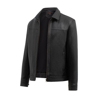Áo da nam FTT Leather da cừu phối chỉ ngang ngực cổ bẻ có thể tháo rời thành cổ trụ - Mã AD101C