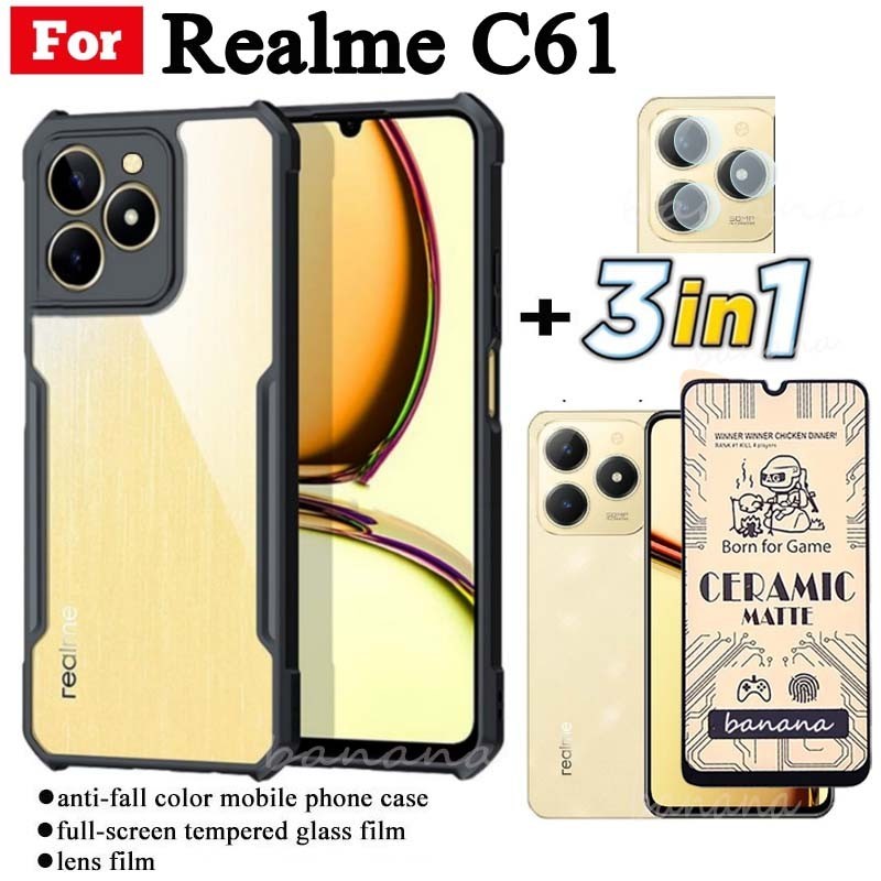 Ốp Điện Thoại Chống Sốc 3 Trong 1 Realme C61 Cho Realme C63 C65 C 61 C 63 Phim Mờ Gốm + Phim Ống Kính Máy Ảnh