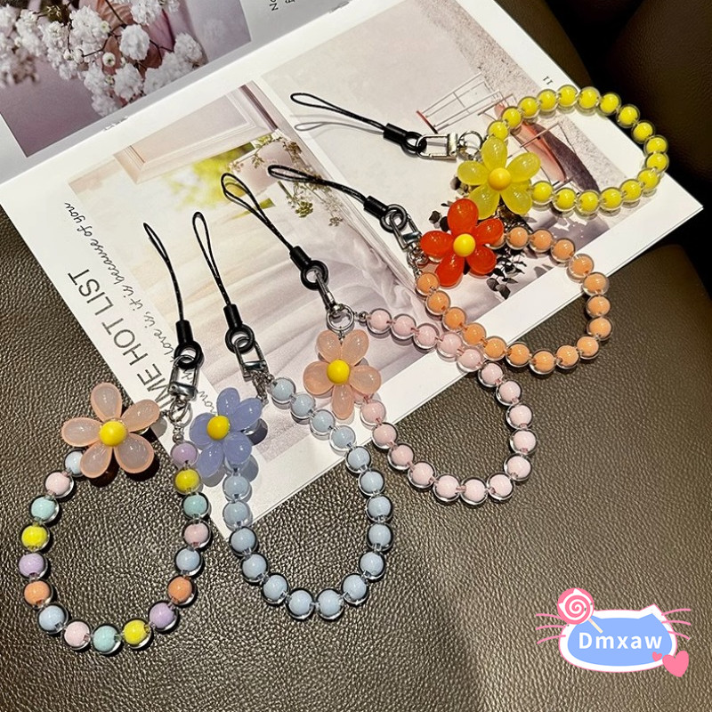 Dây đeo tay macaron pha lê cánh hoa nhiều màu, chống mất, dùng cho điện thoại di động, phong cách ins