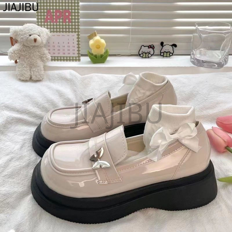 Size 34-42 Giày Da Đế Mềm Kiểu Anh Thông Thường Giày Nữ Cỡ Lớn Giày Khiêu Vũ Nơ Mũi Tròn Chống Trượt Giày JK Lolita Giày Đi Học Màu Đen Korean Fashion Platform Mary Jane Shoes French Beige Princess Style Doll Shoes Giày Cosplay Phẳng
