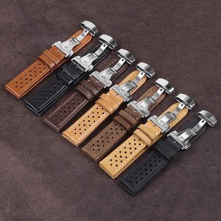 Dây đeo đồng hồ da thật 22mm 20mm 18mm cho thẻ Carrera Dây đeo đồng hồ kinh doanh xốp thoáng khí tự động khóa bướm thay thế dây đeo đồng hồ nam nữ Dây đeo cổ tay nhiệt đới