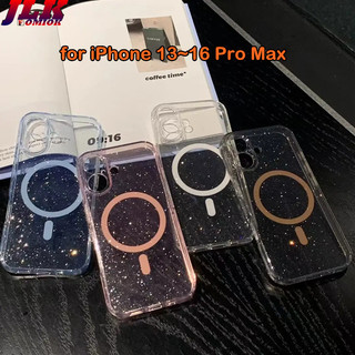 [JLK] Luxury Glitter Magnetic Transparent Soft Phone Case for iPhone 13 14 15 16 Pro Max Plus Clear Bumper Chic Cases Cover
