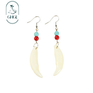 [Ghgl] Hàng có sẵn hs Phong cách Tây Tạng Bông tai gai phong cách dân tộc Tây Tạng dát bạc thật răng chó Tây Tạng Tính khí độc đáo Bông tai thích hợp Bông tai Tây Tạng