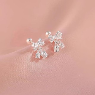 S925 Bạc Hoa Nơ Bông Tai Thời Trang Đơn Giản Bông Tai Nữ Trang Sức Quà Tặng