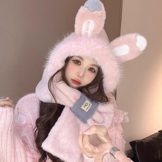 Jkdesign Mũ dày, Mũ khăn quàng cổ sang trọng chống gió, Tai thỏ bảo vệ tai dễ thương Mũ quàng cổ sang trọng Thu đông