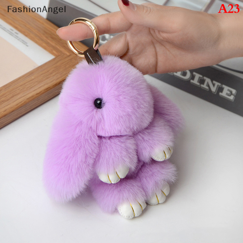 Nhẫn móc khóa FashionAngel Fluffy Real Pompon Bunny Tr