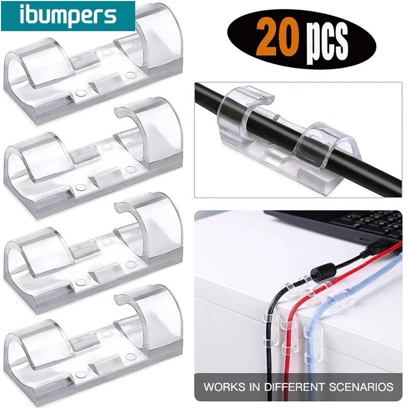 Ibumpers 20 Chiếc Kẹp Quản Lý Cáp Để Bàn & Treo Tường Cáp Tổ Chức Dây Giá Đỡ Trong Suốt