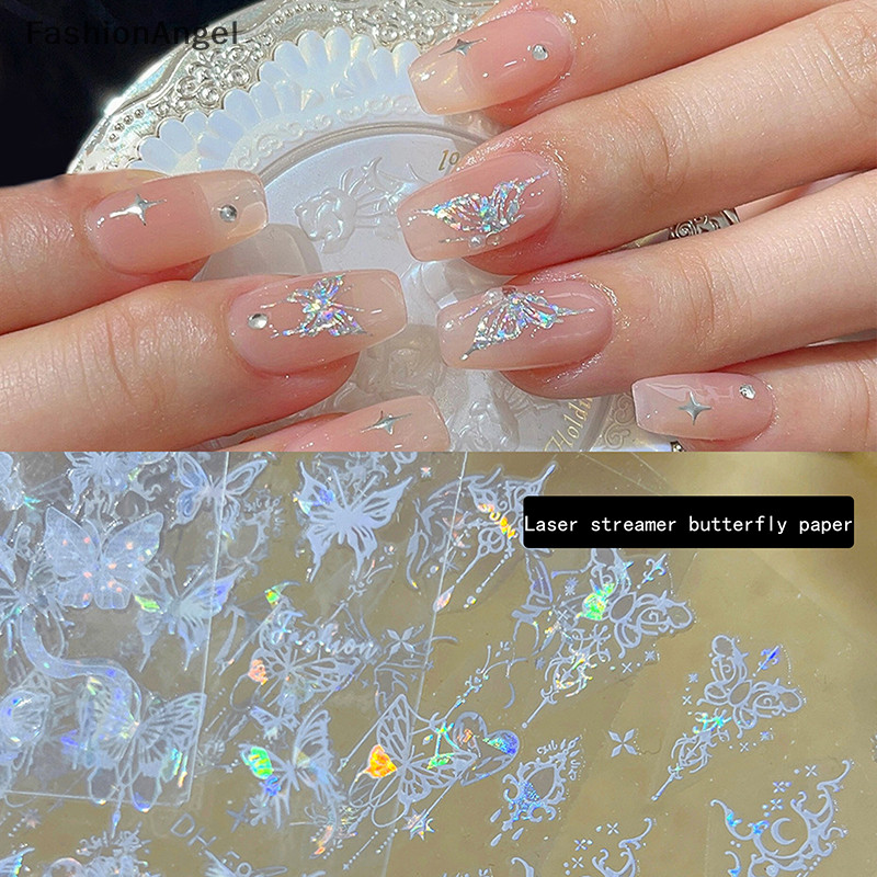 FashionAngel Laser Dazzling Aurora Shape Paings Miếng Dán Móng Tay Tăng Cường Dính Đề Can Móng Tay Phụ Kiện TH