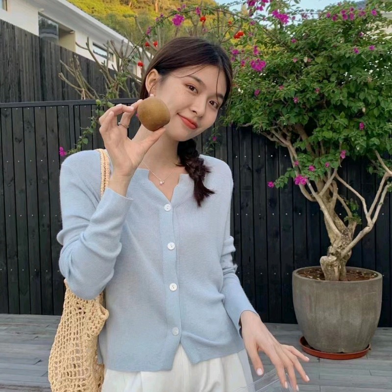 Suxi Thu Đông Mới Pháp Retro Cổ Tròn Dài Tay Dệt Kim Cardigan Áo Len Nữ 240901